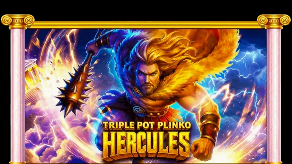 Interface do slot Triple Pot Plinko – Hercules com temática de mitologia grega