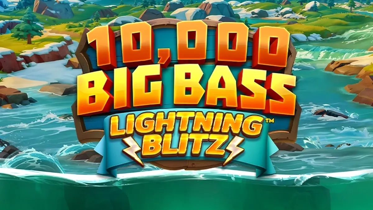 Interface do jogo 10,000 Big Bass Lightning Blitz com elementos de pesca