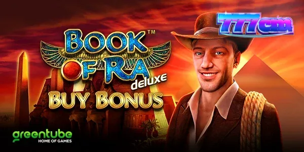 Interface do jogo Book of Ra deluxe Buy Bonus com tema egípcio